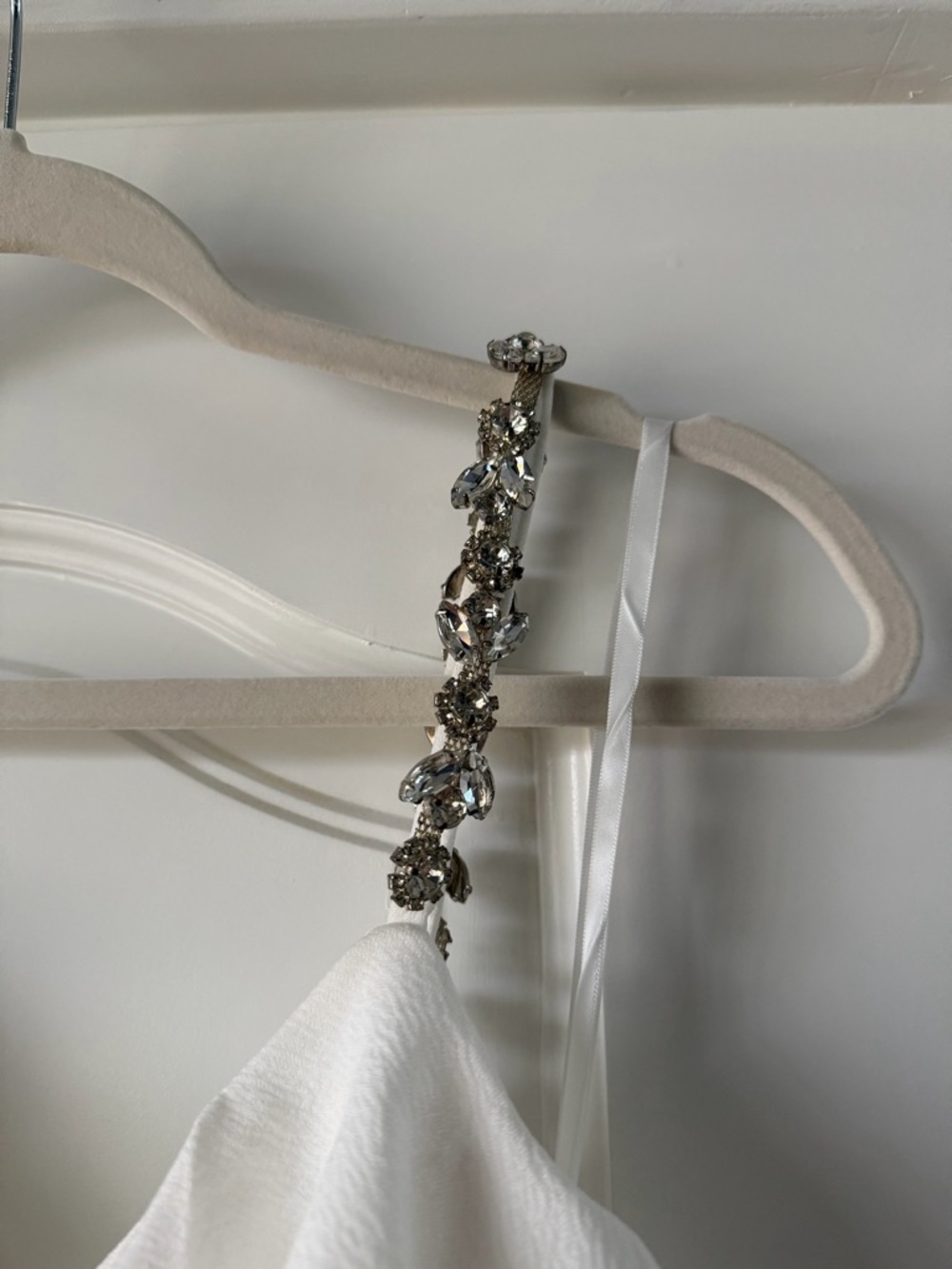 White Ruffle Rhinestone Strap Mini Dress - Picture 3 of 12